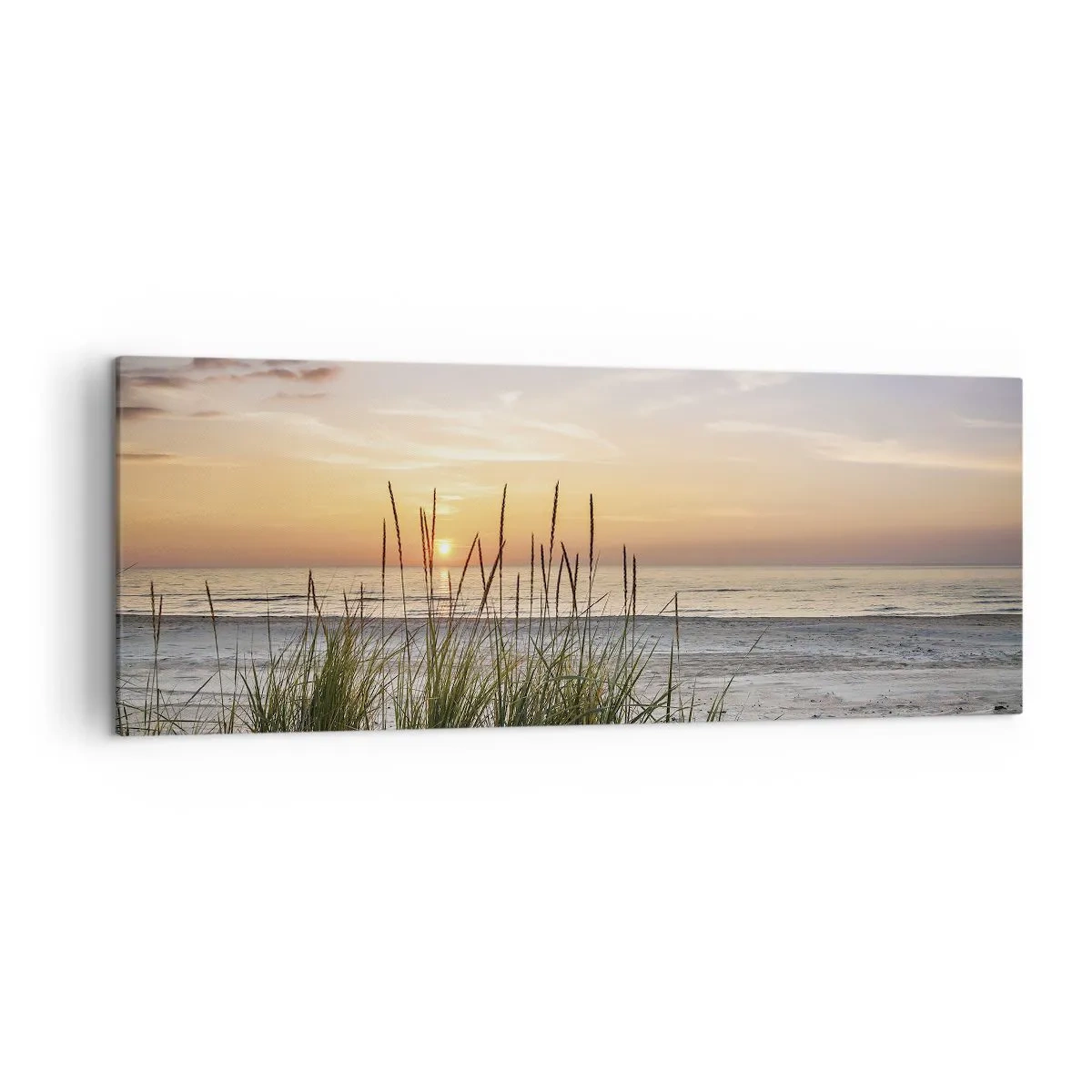 Quadro su tela - Stampe su Tela - Una spiaggia sabbiosa al tramonto con l'erba sullo sfondo - 140x50cm - Guarda, pensa, senti - Decorazione murale moderna per soggiorno e camera da letto ARTTOR