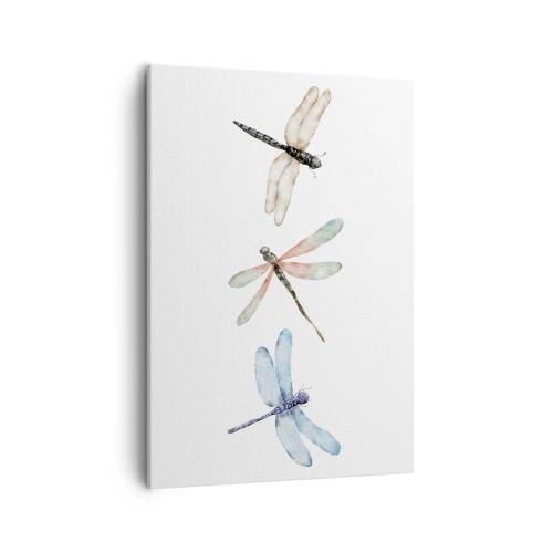 Quadro su tela - Stampe su Tela - Tre libellule dai delicati colori pastello - 50x70cm - Libellule senza peso - Decorazione murale moderna per soggiorno e camera da letto ARTTOR