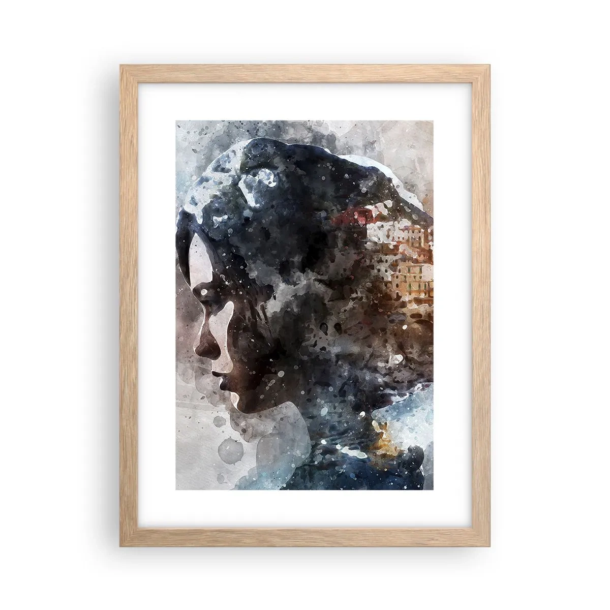 Poster in cornice rovere chiaro - Racconto su una ragazza con città sullo sfondo - 30x40 cm