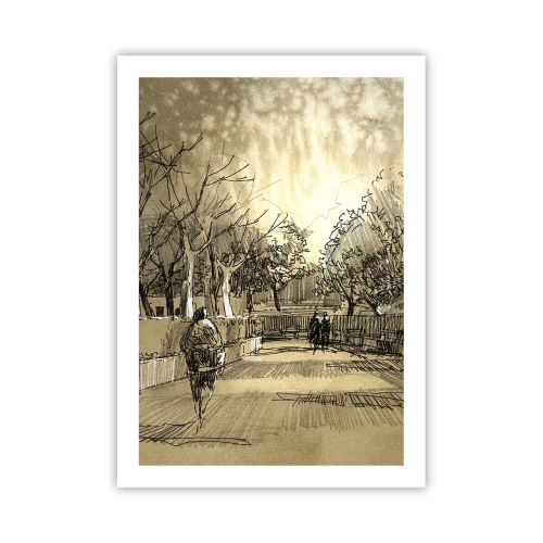 Poster - Illustrazione di un parco in stile schizzo in tonalità seppia - 50x70cm - Attimo fermato con la penna - Decorazione murale moderna per soggiorno e camera da letto ARTTOR