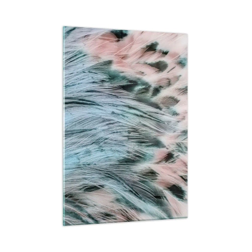 Quadro su vetro - Primo piano di piume nelle tonalità rosa zaffiro - 50x70cm - Piumino rosa zaffiro - Decorazione murale moderna per soggiorno e camera da letto ARTTOR