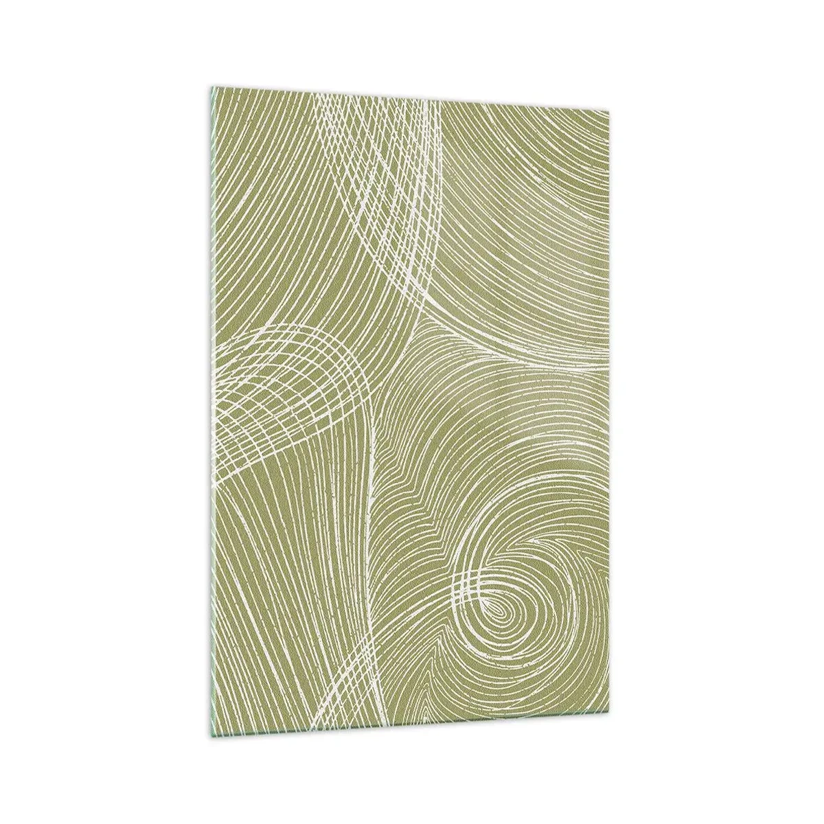 Quadro su vetro - Linee verdi e bianche in una composizione astratta - 70x100cm - Astrazione intricata in bianco - Decorazione murale moderna per soggiorno e camera da letto ARTTOR