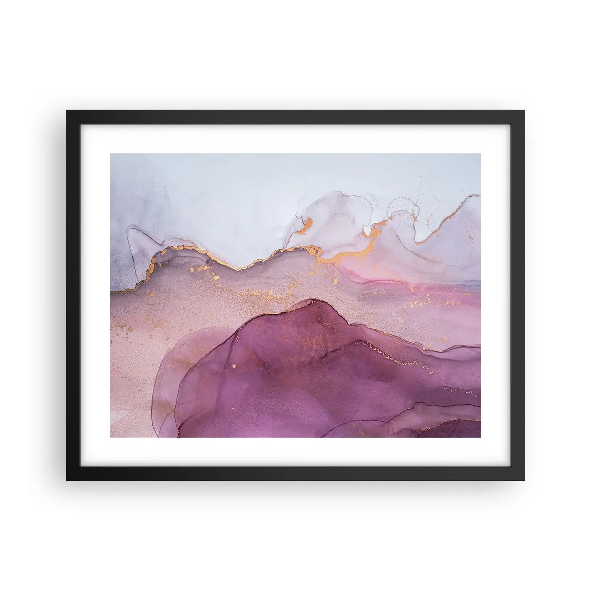 Poster in cornice nera - Onde di lilla e viola - 50x40 cm