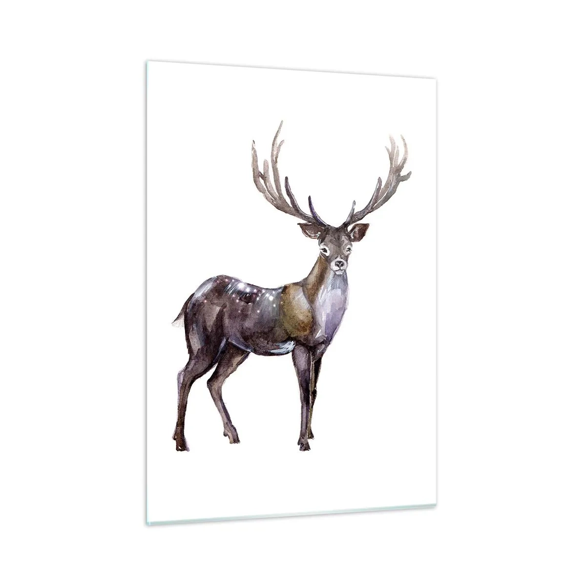 Quadro su vetro - Elegante cervo acquerello - 50x70cm - Il re della foresta del nord - Decorazione murale moderna per soggiorno e camera da letto ARTTOR
