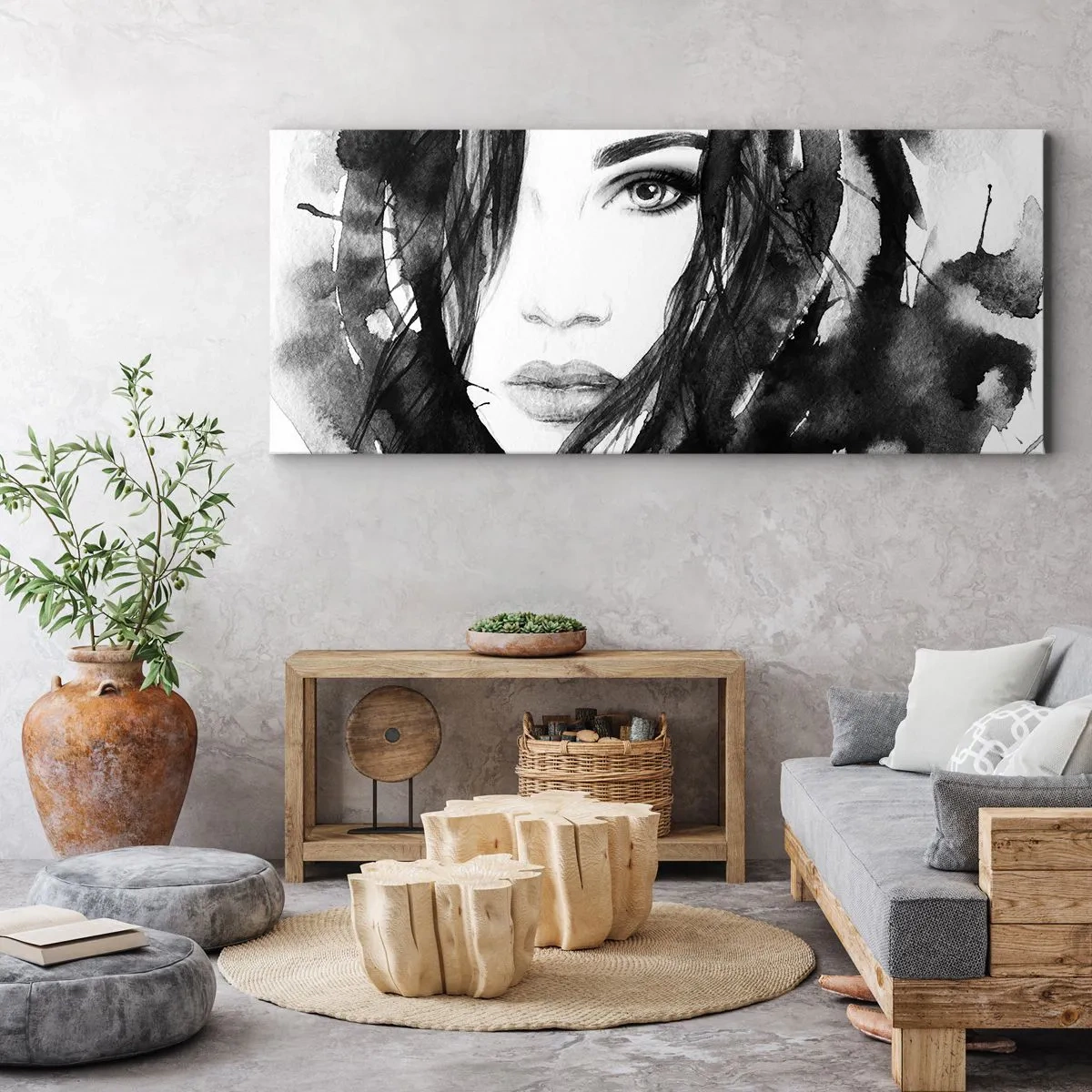 Quadro su tela - Stampe su Tela - Ritratto di donna in bianco e nero - 100x40 cm