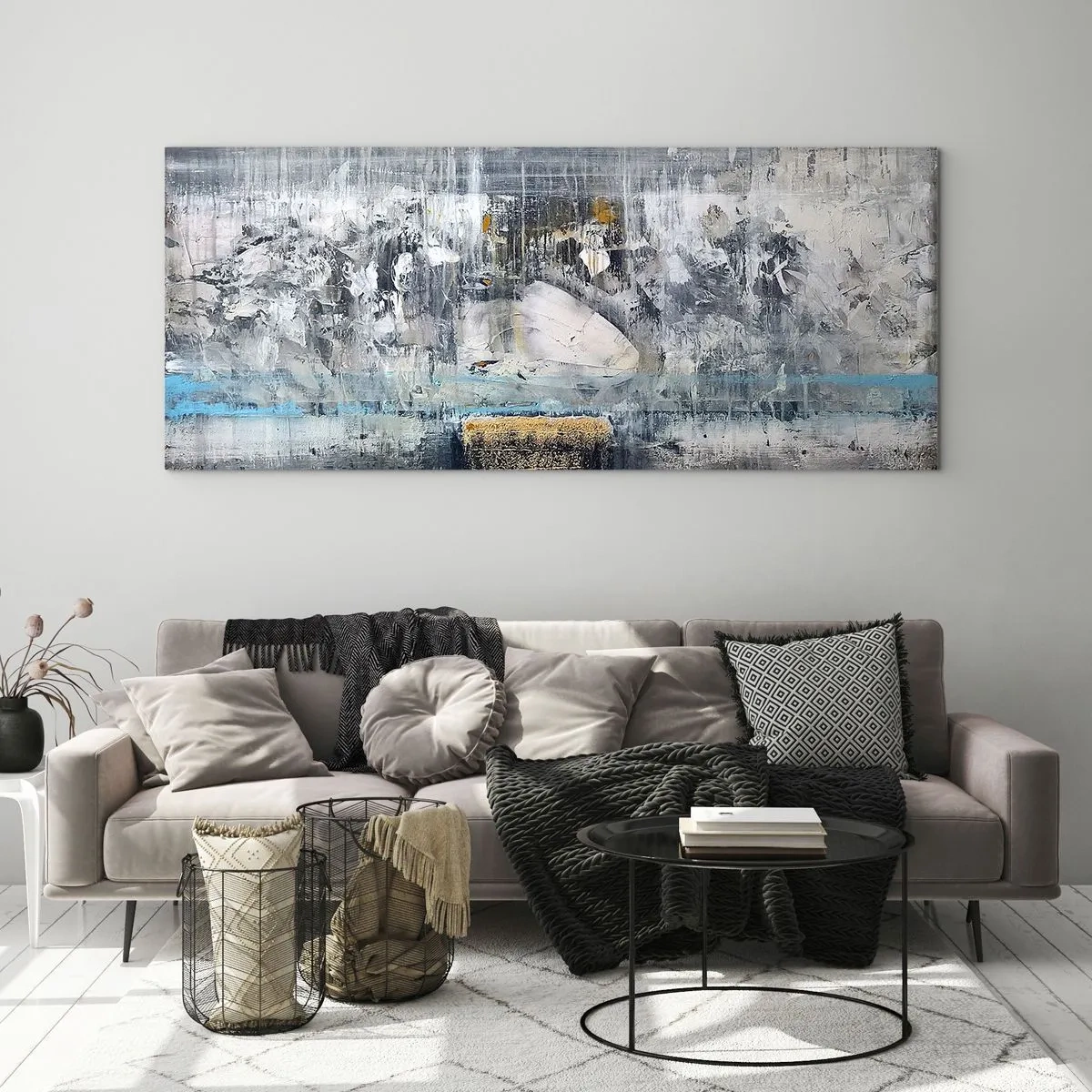 Quadro su vetro - Composizione astratta in toni freddi - 140x50cm - Talvolta è facile, talvolta è difficile - Decorazione murale moderna per soggiorno e camera da letto ARTTOR