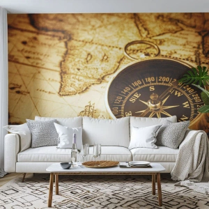 Fotomurali Autoadesivo Deluxe Sticker - A est o a ovest? - Viaggi, Mappe del mondo, Bussola - 350x256 cm