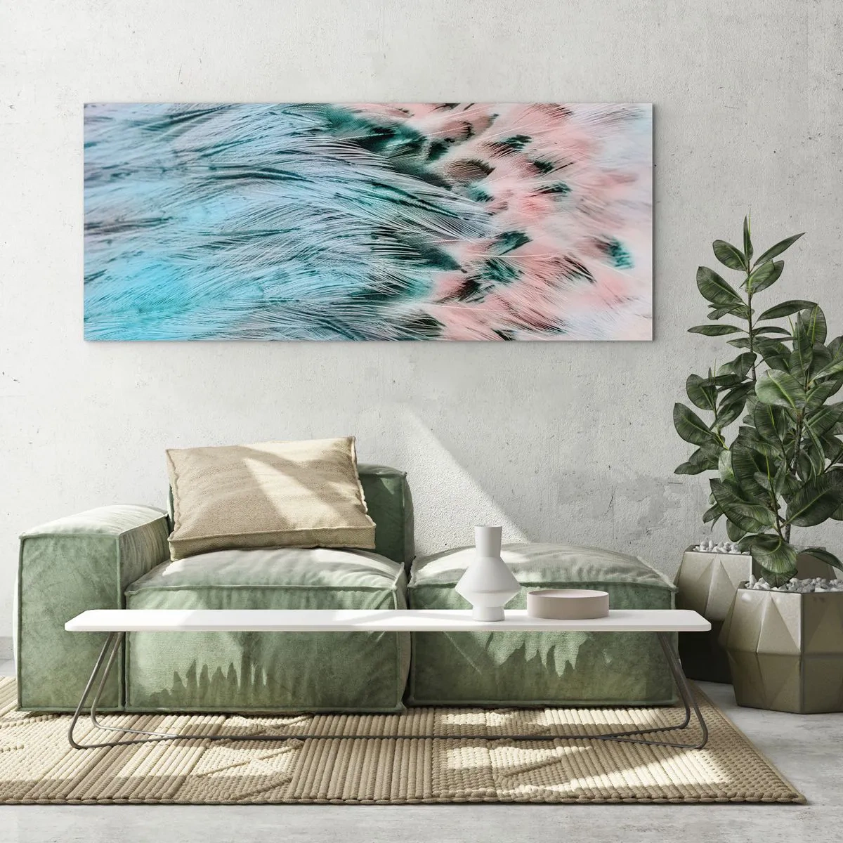 Quadro su vetro - Piumino rosa zaffiro - 100x40 cm