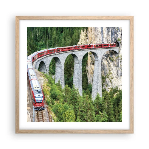 Poster in cornice rovere chiaro - Il treno tra i monti - 50x50 cm