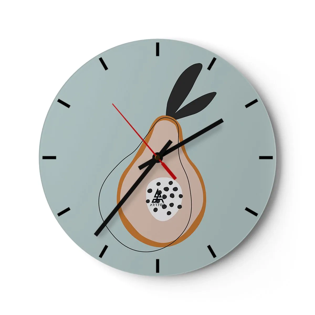 Orologio da parete - Orologio in Vetro - Pera astratta su sfondo pastello con foglie nere - 30x30cm - Penetrare la natura delle cose - Decorazione murale moderna per soggiorno, cucina e camera da letto ARTTOR