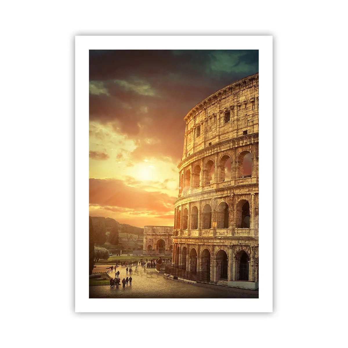 Poster - Il Colosseo a Roma al tramonto - 50x70cm - Impressione colossale - Decorazione murale moderna per soggiorno e camera da letto ARTTOR
