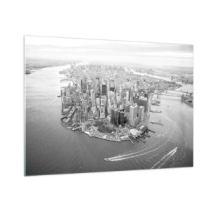 Quadro su vetro - Una vista a volo d'uccello della città in bianco e nero - 100x70cm - Come non amarla? - Decorazione murale moderna per soggiorno e camera da letto ARTTOR