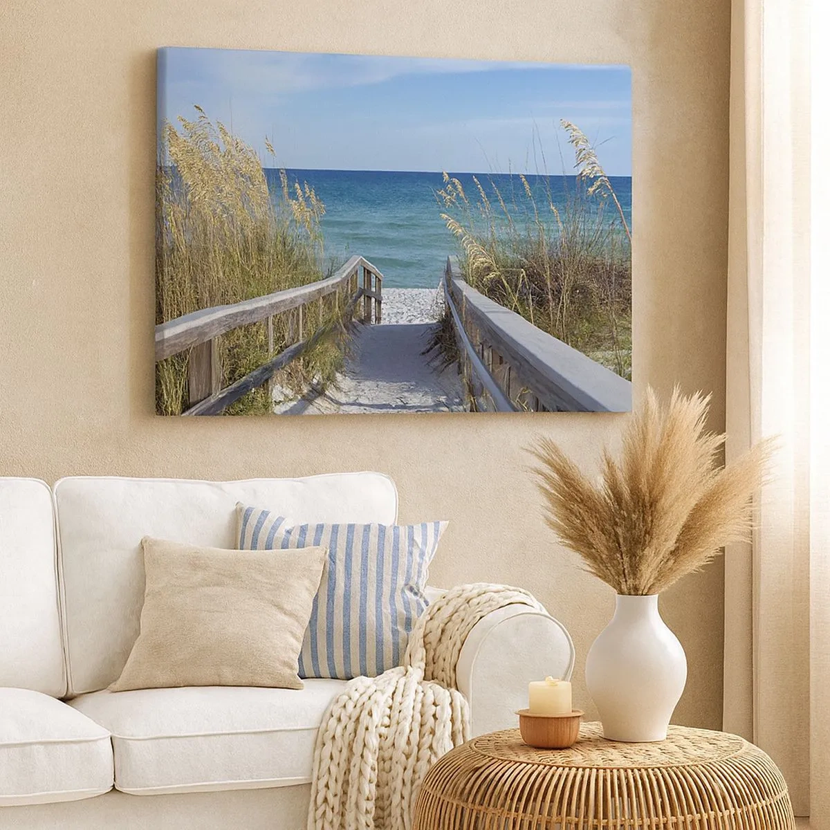 Quadro su tela - Stampe su Tela - Sentiero per la spiaggia con vista mare - 70x50cm - Al sole, al vento - Decorazione murale moderna per soggiorno e camera da letto ARTTOR