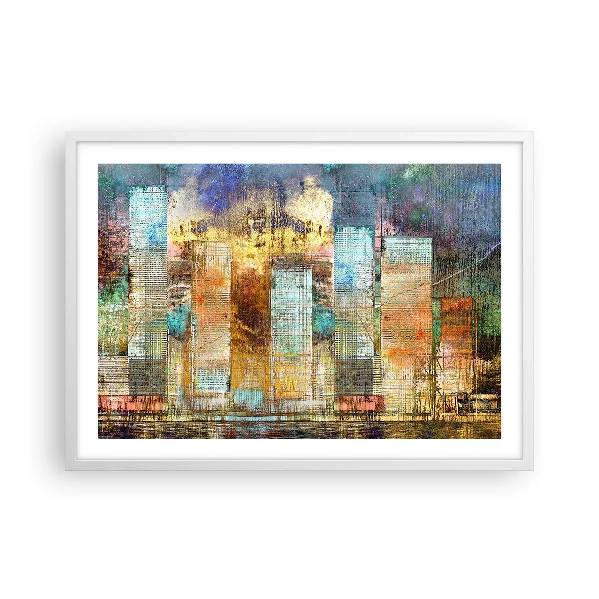 Poster in cornice bianca - Metropoli nel sole - 70x50 cm