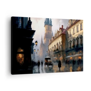 Quadro su tela - Stampe su Tela - Scena di strada serale con architettura storica - 70x50cm - Il fascino delle sere di Praga - Decorazione murale moderna per soggiorno e camera da letto ARTTOR