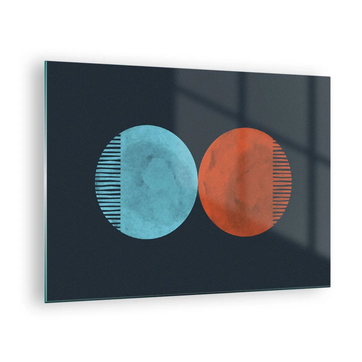 Quadro su vetro - Cerchi astratti in blu e arancione - 70x50cm - Solo geometria? - Decorazione murale moderna per soggiorno e camera da letto ARTTOR