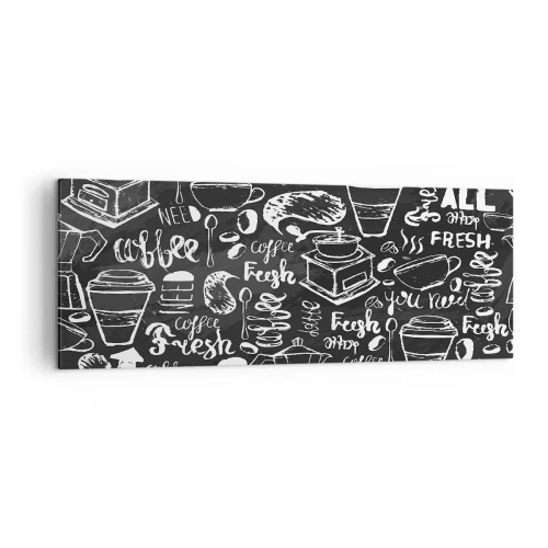 Quadro su tela - Stampe su Tela - Grafica elegante del caffè su sfondo nero - 140x50cm - All you need is… - Decorazione murale moderna per soggiorno e camera da letto ARTTOR