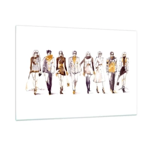 Quadro su vetro - Gruppo di personaggi alla moda in stile schizzo su sfondo bianco - 120x80cm - Chic naturale, eleganza casual - Decorazione murale moderna per soggiorno e camera da letto ARTTOR