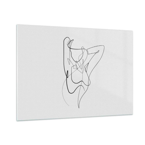 Quadro su vetro - Una silhouette femminile disegnata con una singola linea su uno sfondo bianco - 100x70cm - Davvero, come sei... - Decorazione murale moderna per soggiorno e camera da letto ARTTOR