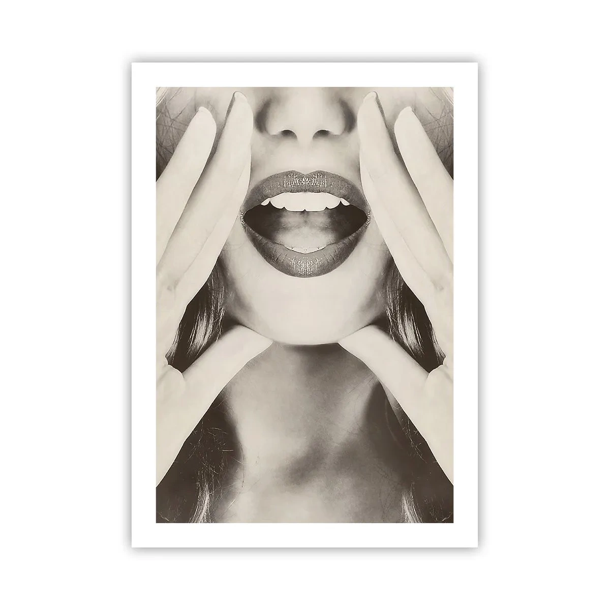 Poster - Primo piano artistico delle labbra in stile monocromatico - 50x70cm - Arrivo! - Decorazione murale moderna per soggiorno e camera da letto ARTTOR