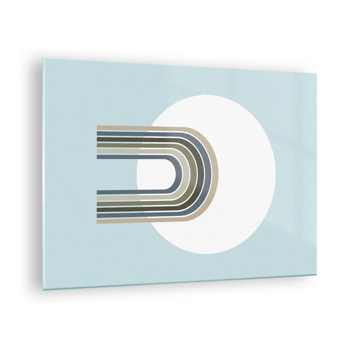 Quadro su vetro - Una composizione astratta con archi in delicate tonalità di blu e verde. - 70x50cm - Attrazione irresistibile - Decorazione murale moderna per soggiorno e camera da letto ARTTOR