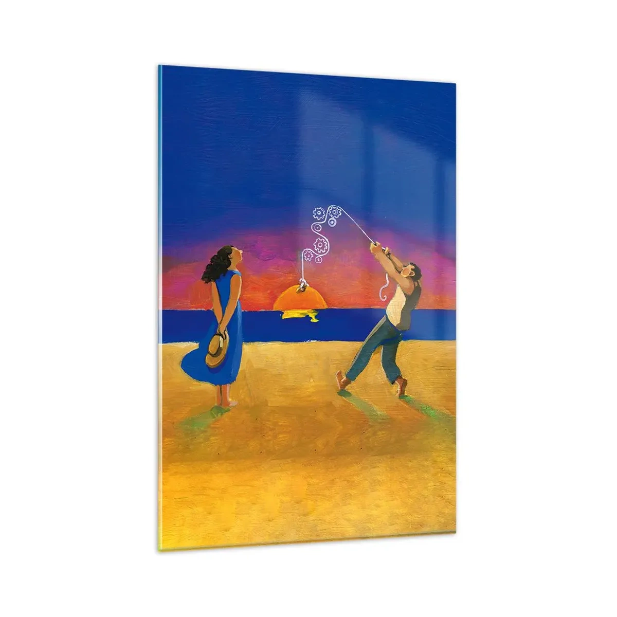 Quadro su vetro - Figure in riva al mare al tramonto - 80x120cm - Più delle stelle del cielo - Decorazione murale moderna per soggiorno e camera da letto ARTTOR