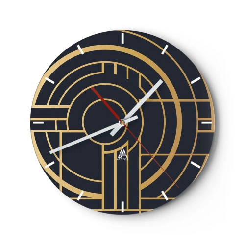 Orologio da parete - Orologio in Vetro - Composizione geometrica in oro e nero con motivo concentrico - 30x30cm - Il giro delle cose - Decorazione murale moderna per soggiorno, cucina e camera da letto ARTTOR