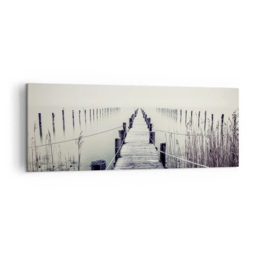 Quadro su tela - Stampe su Tela - Un ponte di legno che conduce in uno spazio nebbioso - 140x50cm - Immergiti nella pace - Decorazione murale moderna per soggiorno e camera da letto ARTTOR