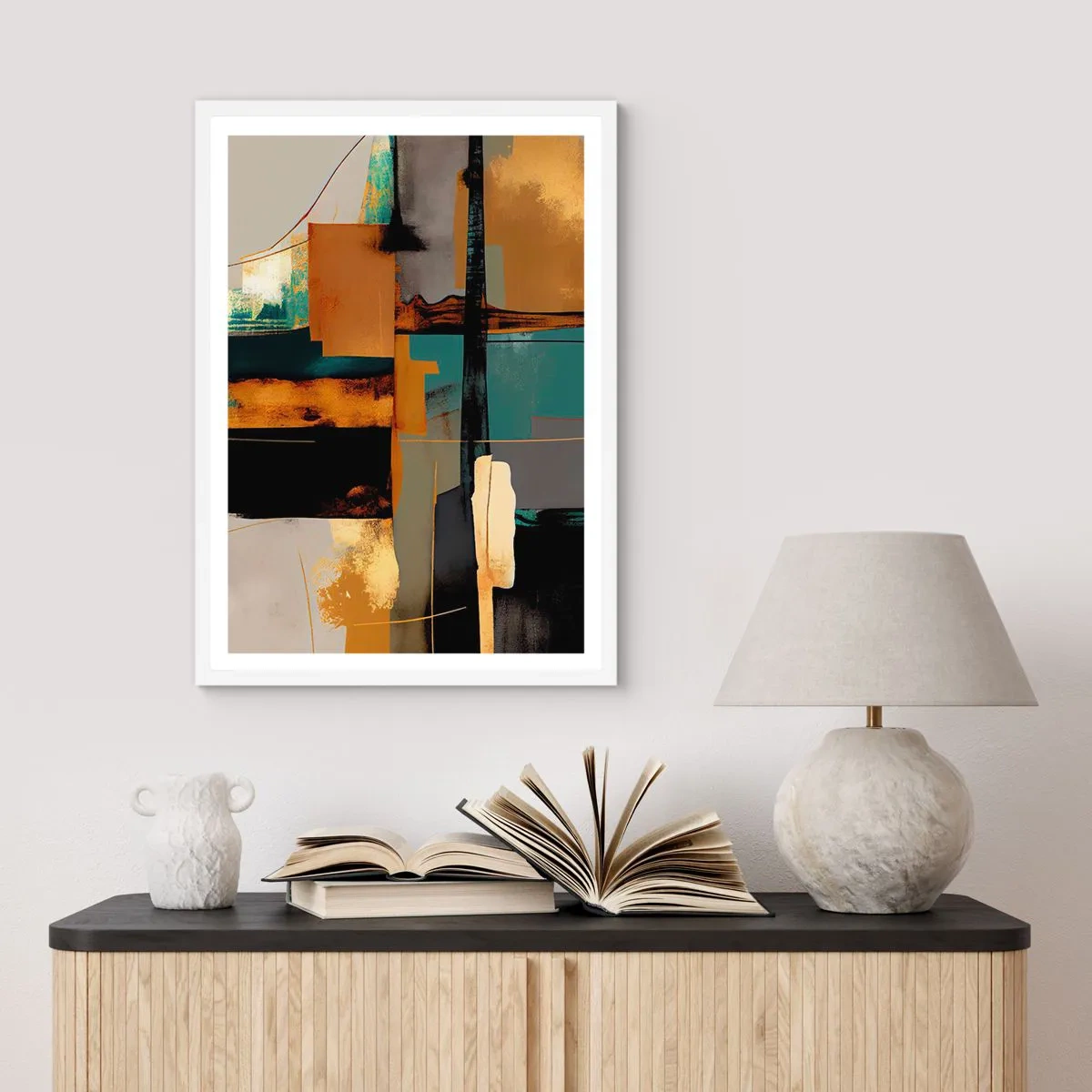 Poster in cornice bianca - Astrazione: luci e ombre - 50x70 cm