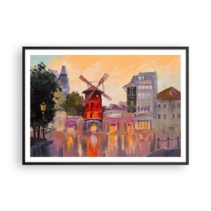 Poster in cornice nera - Il mulino a vento rosso del Moulin Rouge circondato dal paesaggio urbano - 100x70cm - Le icone di Parigi: il Moulin Rouge - Decorazione murale moderna per soggiorno e camera da letto ARTTOR