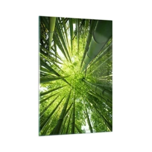 Quadro su vetro - Vista attraverso un boschetto di bambù verde - 80x120cm - Nella foresta di bambù - Decorazione murale moderna per soggiorno e camera da letto ARTTOR