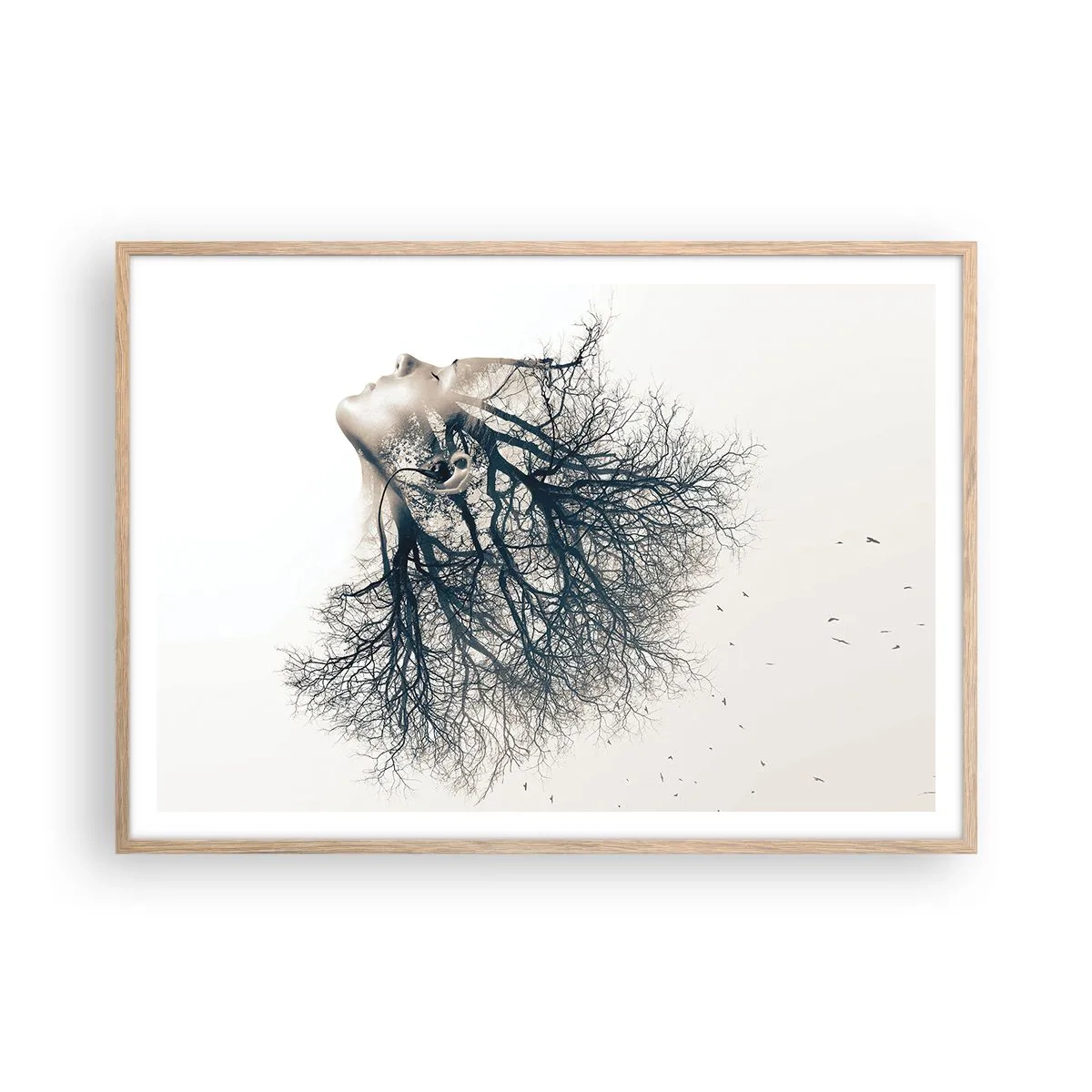 Poster in cornice rovere chiaro - In ascolto del sussurro dell'albero - 100x70 cm