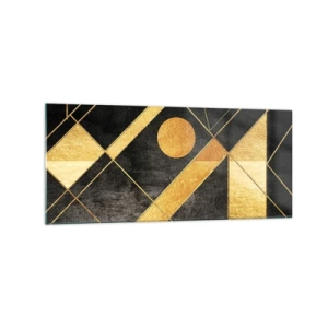 Quadro su vetro - Forme geometriche nei toni dell'oro e del nero - 120x50cm - Sole del deserto - Decorazione murale moderna per soggiorno e camera da letto ARTTOR