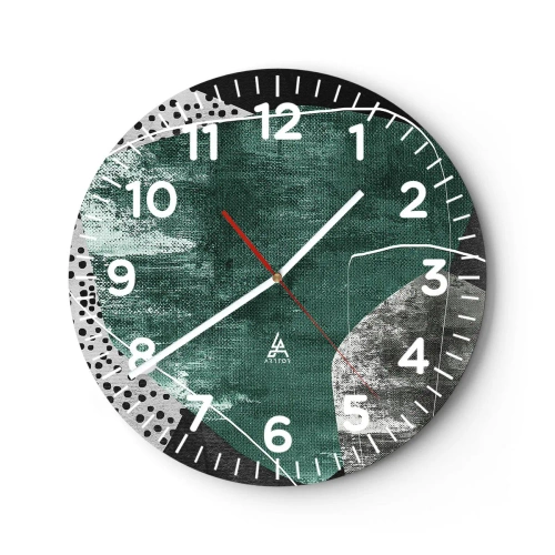 Orologio da parete - Orologio in Vetro - Astrazione colorata con petalo d'oro - 40x40 cm