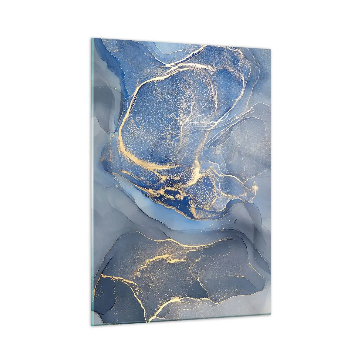 Quadro su vetro - Una composizione astratta nei toni del blu navy e dell'oro - 50x70cm - Polvere d'oro - Decorazione murale moderna per soggiorno e camera da letto ARTTOR