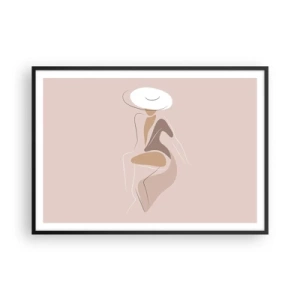 Poster in cornice nera - Silhouette minimalista di una donna con un cappello - 100x70cm - Essere una dama - Decorazione murale moderna per soggiorno e camera da letto ARTTOR