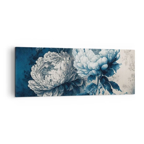 Quadro su tela - Stampe su Tela - Peonie blu su uno sfondo tenue con un motivo delicato - 140x50cm - Coppia perfetta - Decorazione murale moderna per soggiorno e camera da letto ARTTOR