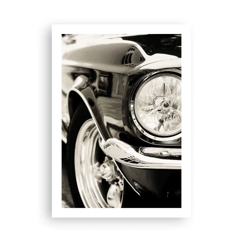 Poster - Primo piano in bianco e nero del faro di un'auto d'epoca. - 50x70cm - Bellezza intramontabile - Decorazione murale moderna per soggiorno e camera da letto ARTTOR