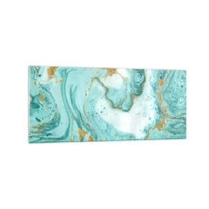 Quadro su vetro - Marmo turchese con accenti dorati in una composizione astratta - 120x50cm - La grande onda del periodo Edo - Decorazione murale moderna per soggiorno e camera da letto ARTTOR