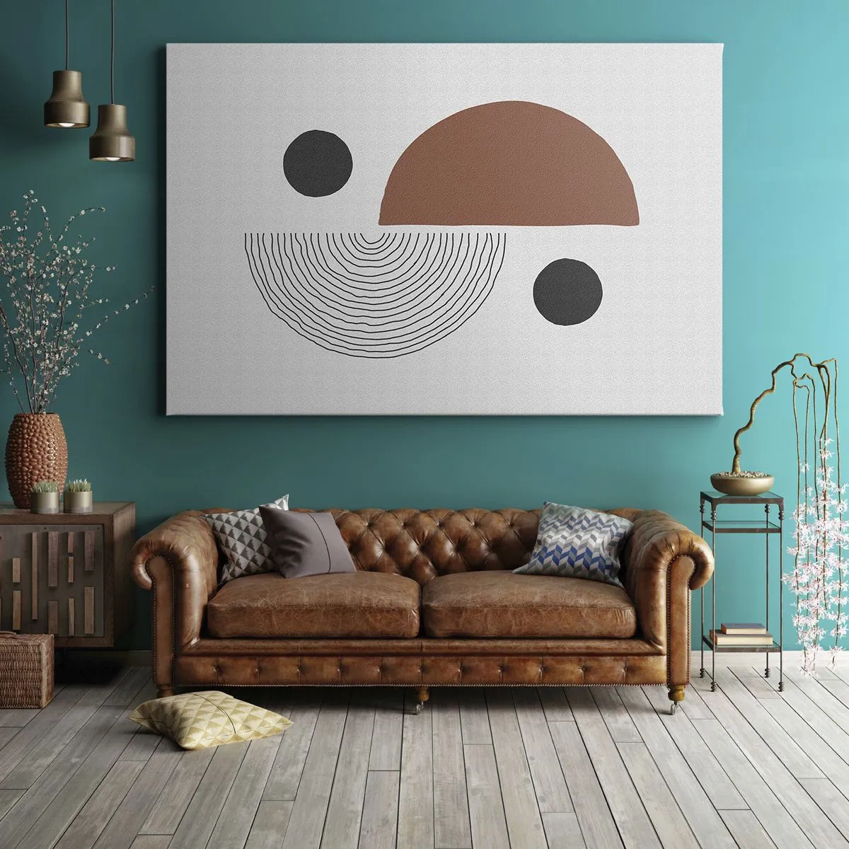 Quadro su tela - Stampe su Tela - Forme geometriche nelle tonalità del marrone e del nero - 70x50cm - La perfezione del cerchio - Decorazione murale moderna per soggiorno e camera da letto ARTTOR