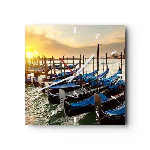 Orologio da parete - Orologio in Vetro - Gondole a Venezia al mattino alla luce del sole nascente - 30x30cm - Prima che arrivi il frastuono - Decorazione murale moderna per soggiorno e camera da letto ARTTOR