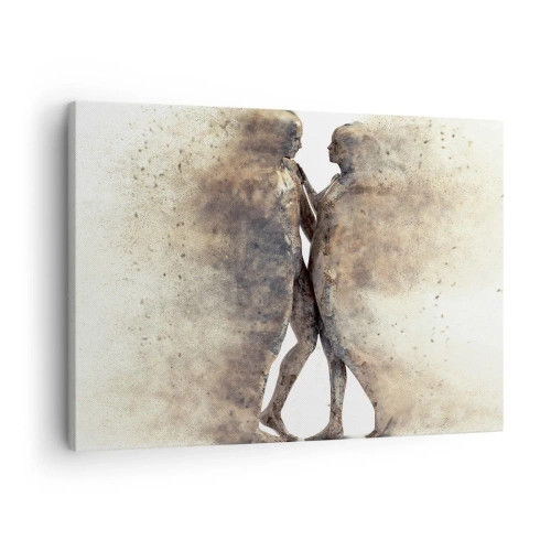 Quadro su tela - Stampe su Tela - Un duo astratto di silhouette in tonalità sabbia - 70x50cm - Nati dalla polvere, per amare - Decorazione murale moderna per soggiorno e camera da letto ARTTOR