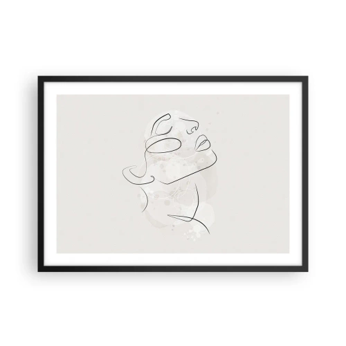 Poster in cornice nera - Uno schizzo minimalista di un volto su uno sfondo chiaro - 70x50cm - Profilo di sogno - Decorazione murale moderna per soggiorno e camera da letto ARTTOR