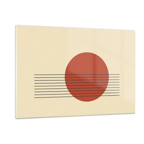 Quadro su vetro - Grafica minimalista con cerchio rosso e linee - 120x80cm - Nel cerchio e oltre - Decorazione murale moderna per soggiorno e camera da letto ARTTOR