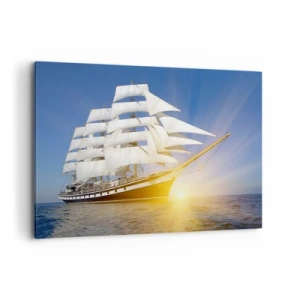 Quadro su tela - Stampe su Tela - Una nave a vela in mare alla luce del sole al tramonto - 120x80cm - Il loro tempo non passa mai - Decorazione murale moderna per soggiorno e camera da letto ARTTOR