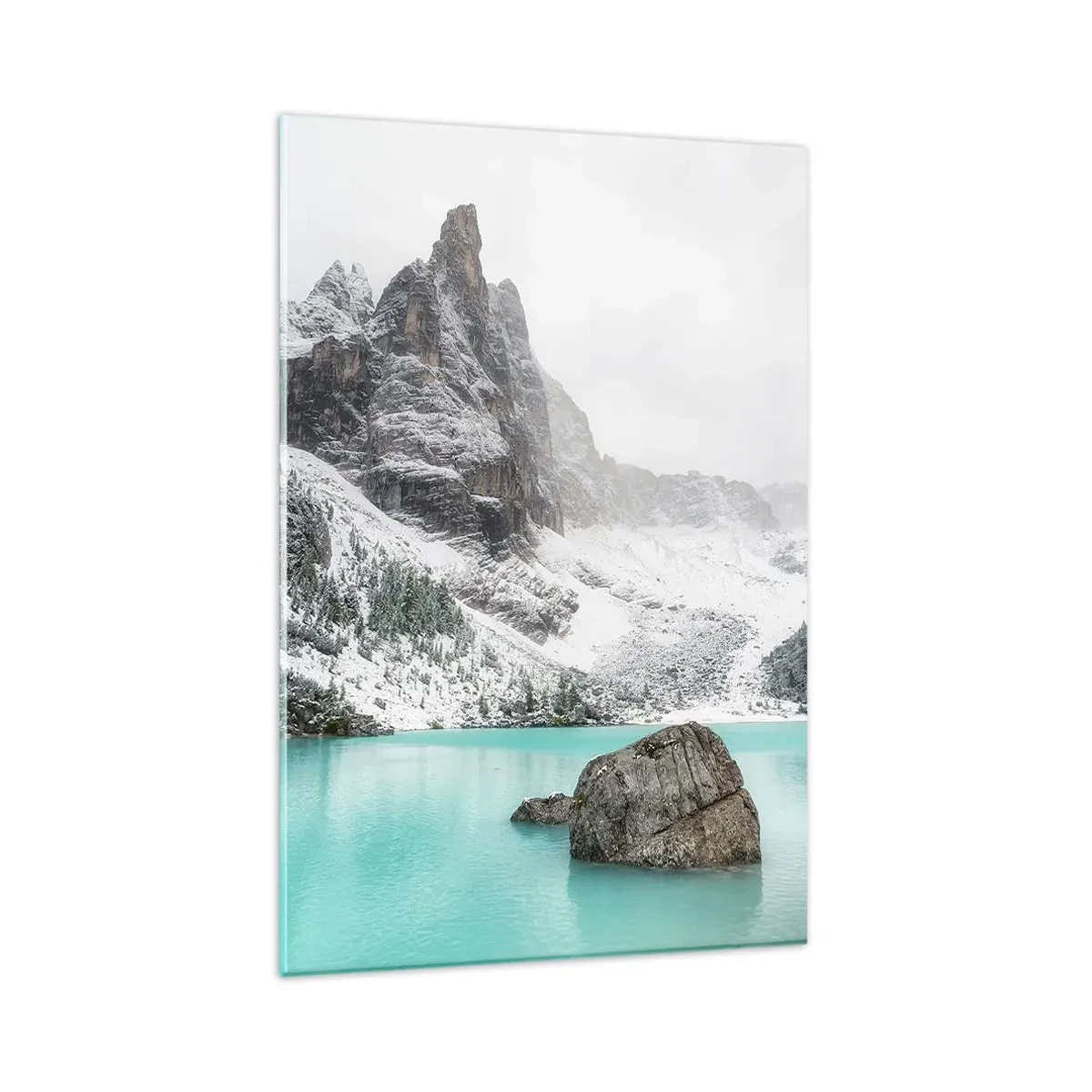 Quadro su vetro - Un paesaggio montano con un lago circondato da cime innevate - 80x120cm - Di guardia - Decorazione murale moderna per soggiorno e camera da letto ARTTOR