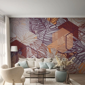 Fotomurali Premium Sand - Legame impossibile di geometria e natura - Astrazione, Grafica, Foglie - 350x256 cm