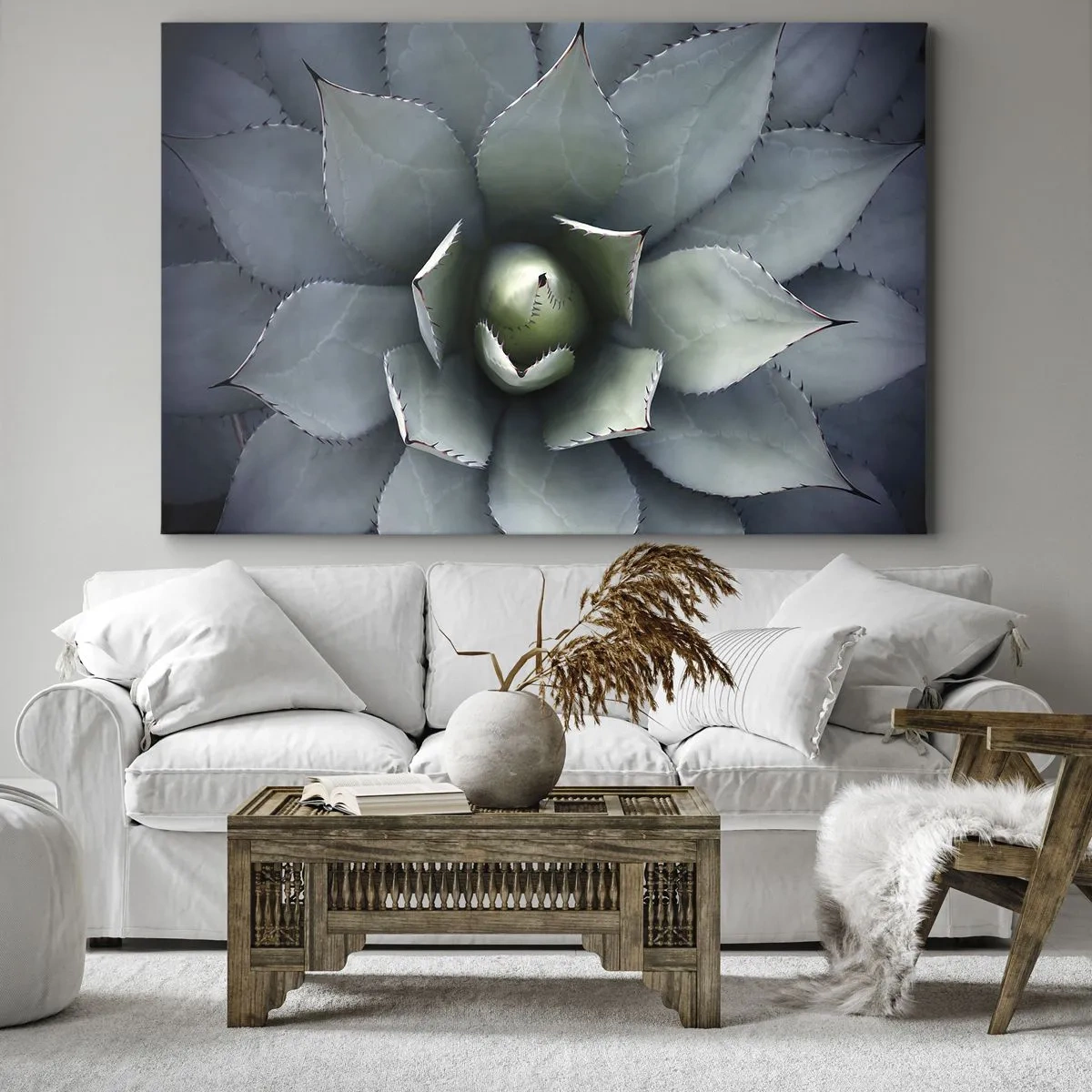 Quadro su tela - Stampe su Tela - Primo piano di una rosetta di agave in delicate tonalità di verde - 100x70cm - Adesca e minaccia - Decorazione murale moderna per soggiorno e camera da letto ARTTOR