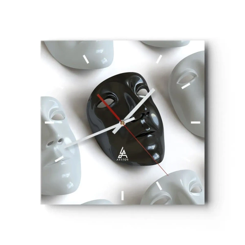 Orologio da parete - Orologio in Vetro - Maschere in bianco e nero su sfondo chiaro - 30x30cm - Come distinguersi? - Decorazione murale moderna per soggiorno e camera da letto ARTTOR