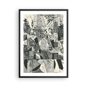 Poster in cornice nera - Motivi geometrici astratti in bianco e nero - 50x70cm - Dinamica della contemporaneità - Decorazione murale moderna per soggiorno e camera da letto ARTTOR